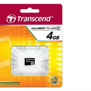 Карта памяти Transcend MicroSDHC 4GB Class 4 (TS4GUSDC4) картон.блист.