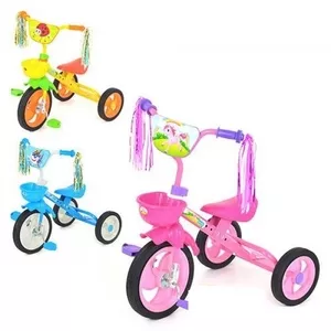 Детский трехколесный велосипед с кисточками на руле 