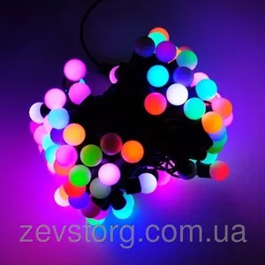 LED Гирлянда нить ШАРИКИ 5 м,  черный кабель(50 Led), RGB, 24 мм