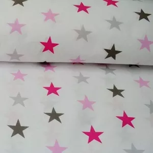   Детское постельное белье натуральное,  Комплект Звезды серо-розовые