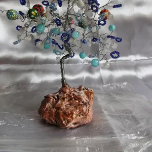 Дерево декоративное с натуральных камней-аквамарин