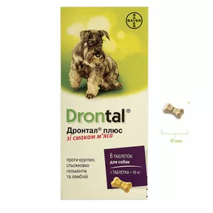Дронтал плюс (Drontal plus) зі смаком м'яса,  для собак,  1 таблетка